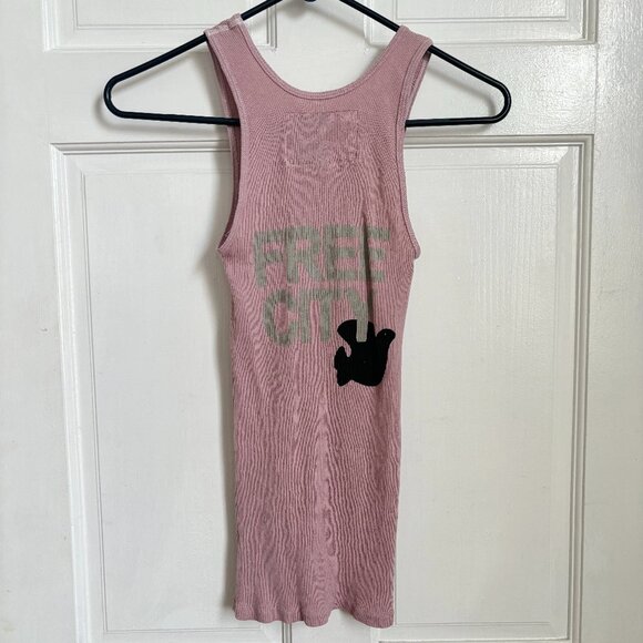 Free City Tank Top Pink Grey Black Graphic Print Bird Rib Life Nature Love S XS - Picture 1 of 6